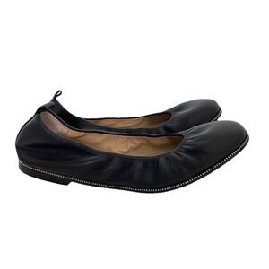 Botkier Mason Ballet Flats Women's 8.5 Black‎ Leather Slip On Zipper Detail